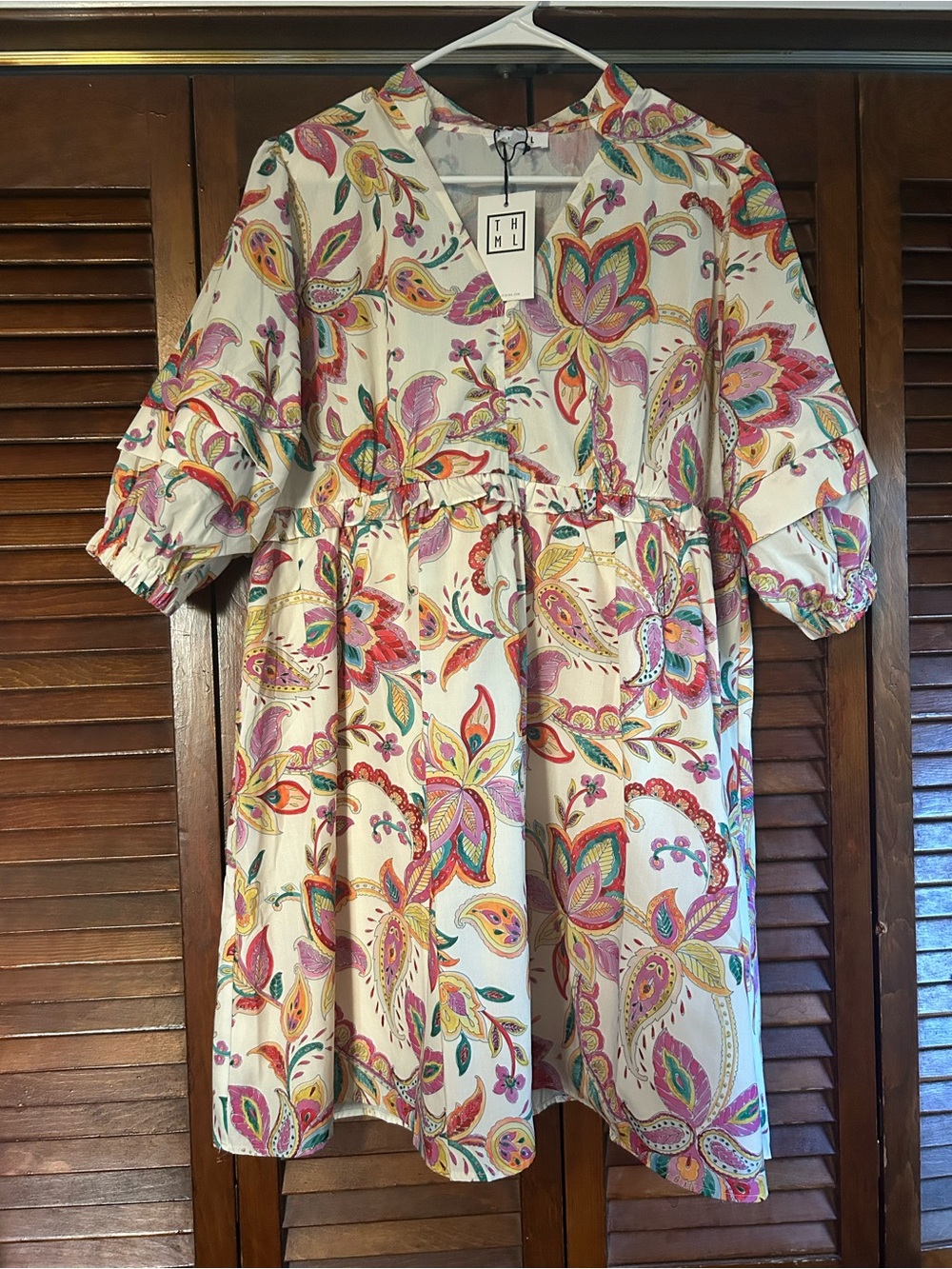 THML Cream Paisley Floral Long Sleeve Dress